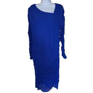 Women's Cato Blue Ruched Mesh Over Liner Bodycon Dress Sexy XL Form Fitted Style